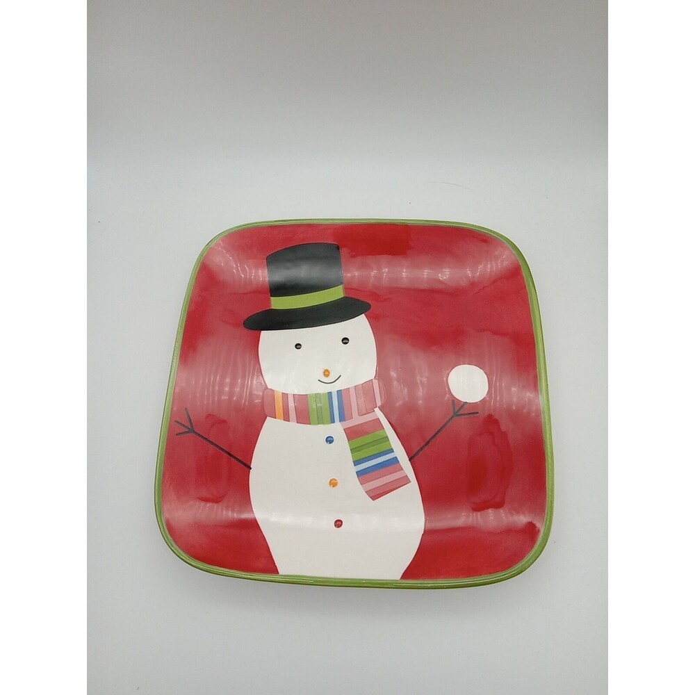 Target Home SLEDDIN HILL SNOWMAN 9"  Plate Red Top Hat Snowball Christmas